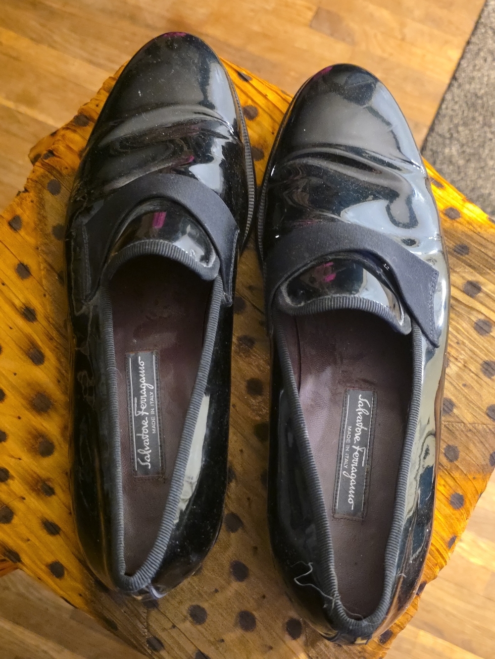Salvatore Ferragamo Black Patent Leather Men's Formal Tuxedo Loafers